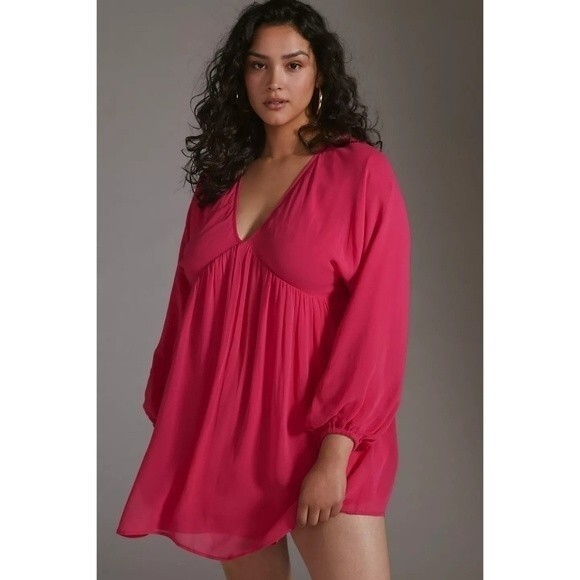 Anthropologie Dresses & Skirts - NWT Anthropologie Let Me Be V-neck Flowy Mini Cover Up Dress in Pink